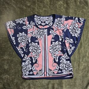 JM Collection Navy and Pink Floral Top